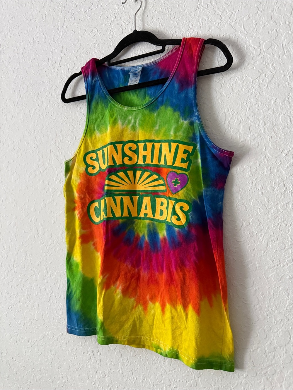 Sunshine Cannabis Tie Dye Tank Top Multicolor Rainbow 100% Cotton - Medium New